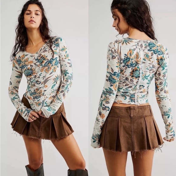 NWT FREE PEOPLE DREAMED OF YOU Long Sleeve TEE TEAL XS - Picture 7 of 7